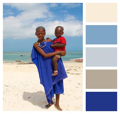 Beach Zanzibar Woman With A Child Image